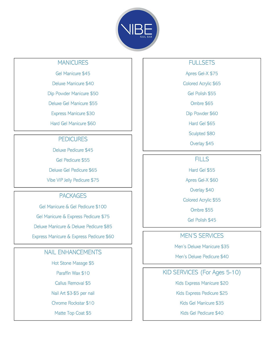 MENU Vibe Nail Bar Las Vegas